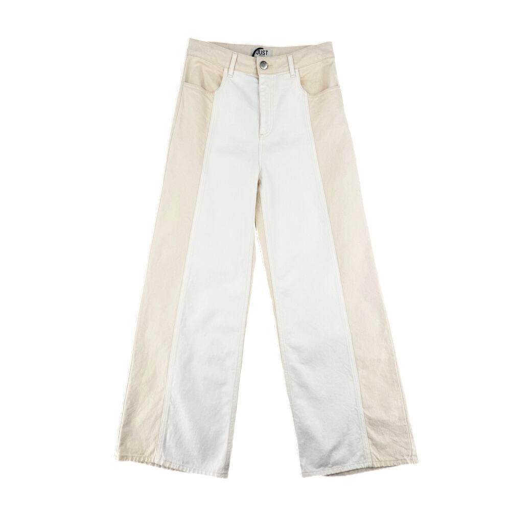Just Female NWT Off White Two-Tone Calm Wide Leg High Rise Ankle Denim Jeans